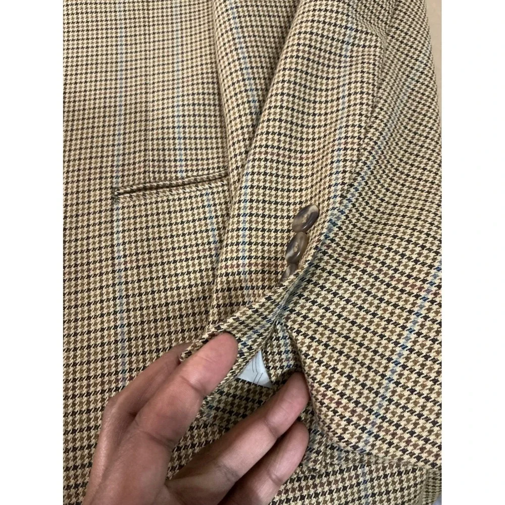 Linea‎ Uomo VTG Houndstooth Blazer Tan Men 44L Classic Tailored Old Money Luxe